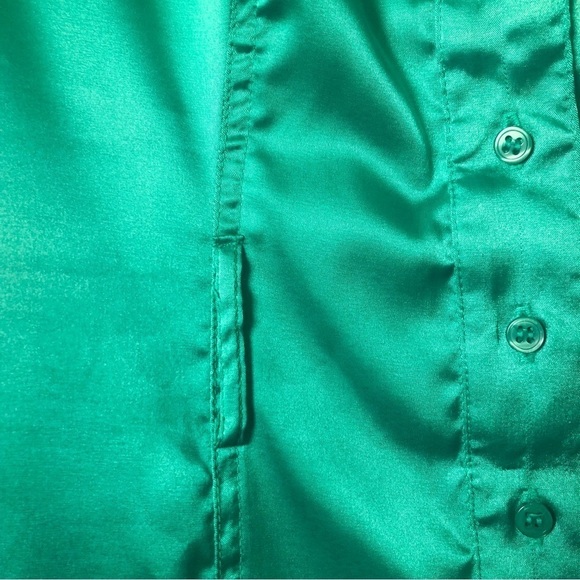 Vintage Le Château Y2K Satin Emerald Green Button-up Collared Shirt Blouse XS - Picture 3 of 11